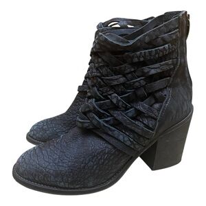 Free People Womens Carrera Woven Black Leather Ankle Boots
